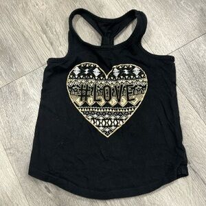 Youth Girls Black Summer Tank Top with Heart Gold Sparkle Size XS / 4